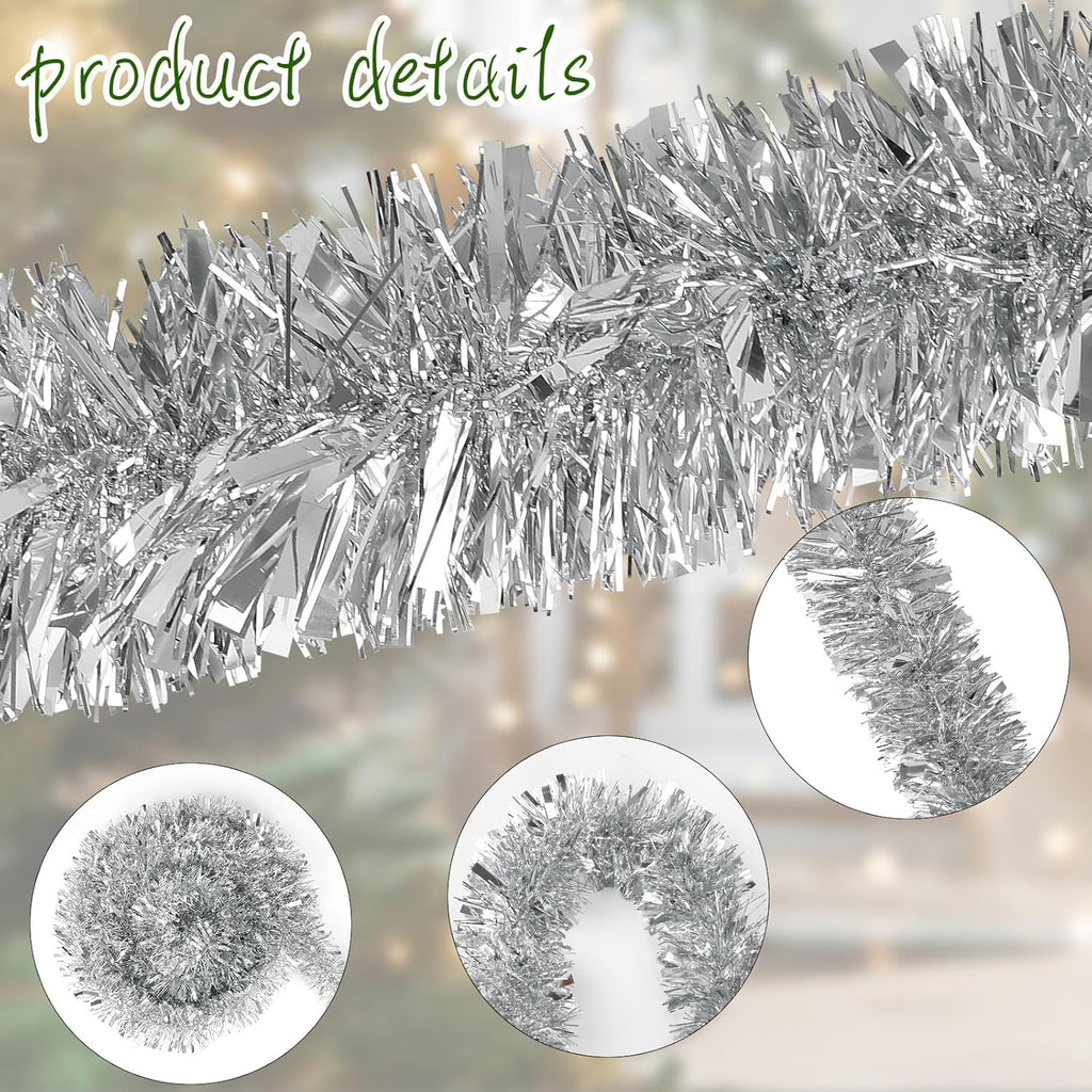 NOUVEAU RICHE Silberne Weihnachts-Glittergirlande – 10 m Lametta Girlande für Weihnachtsbaum, Kaminsims & Party – SparkleTwist