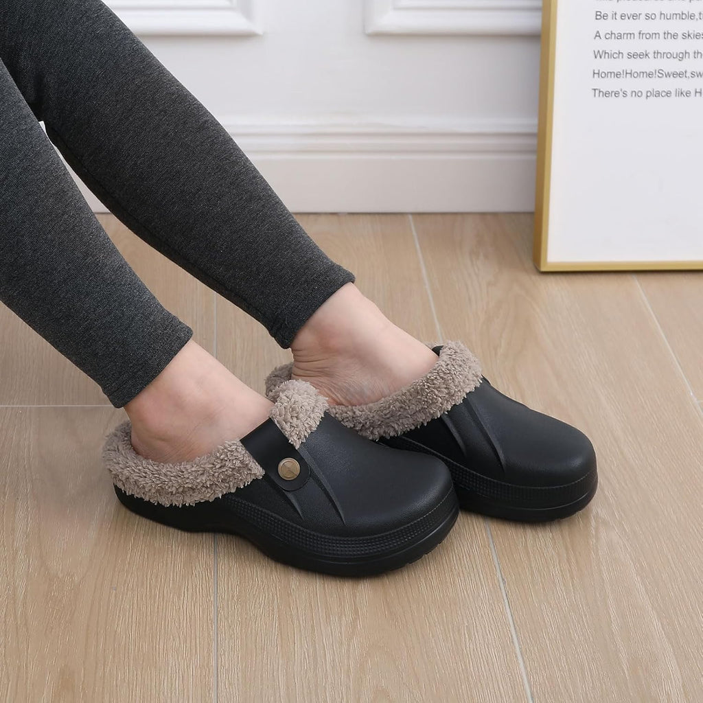 NOUVEAU RICHE Warm gefütterte Clogs – Wasserabweisende Plüsch-Gartenclogs mit Memory-Schaum & rutschfester Sohle – Marmari