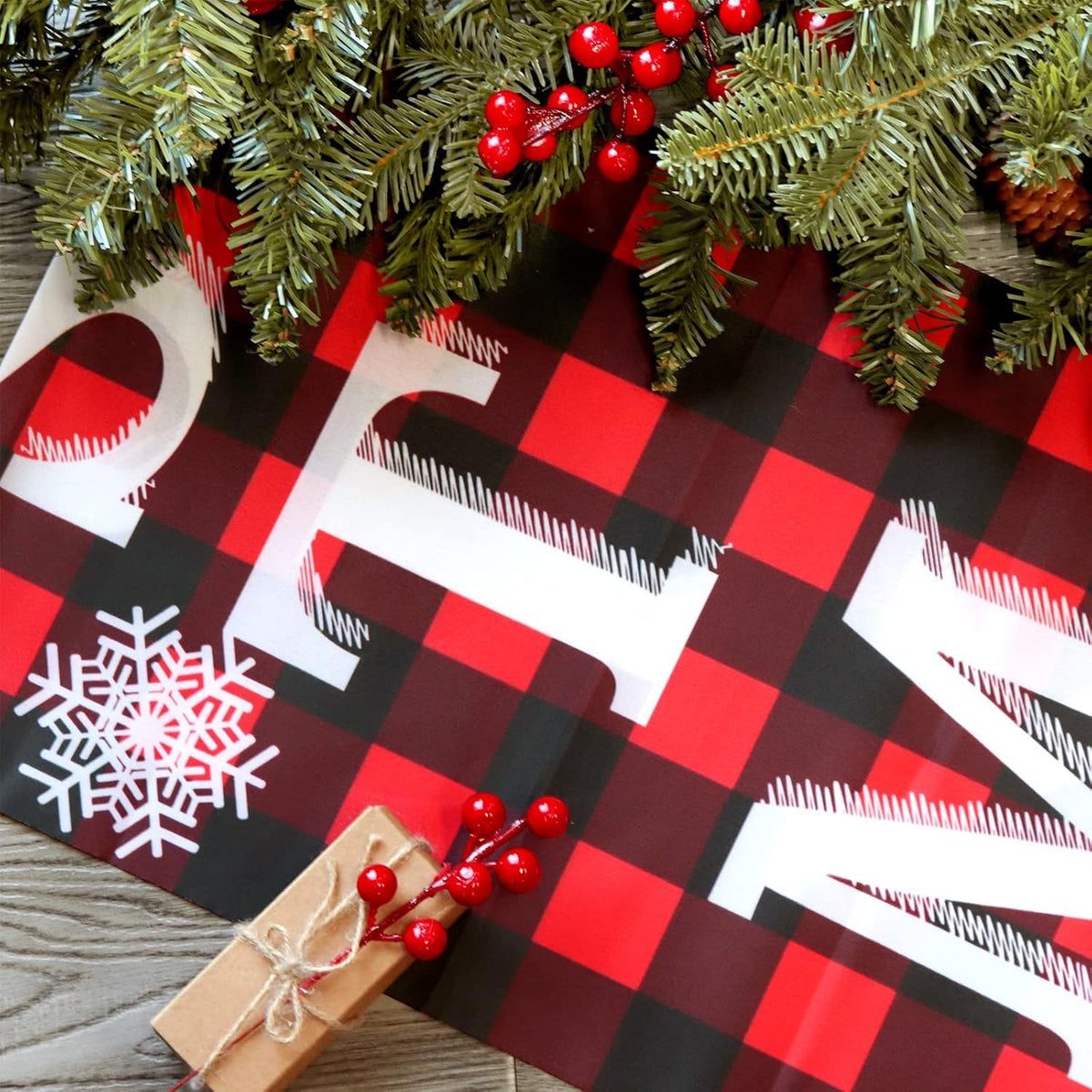 NOUVEAU RICHE Weihnachtstürhänger – Rot-Schwarz Karierter Türschmuck, Rustikale Weihnachtsdeko für Haustür & Kamin – ChristmasPlaid