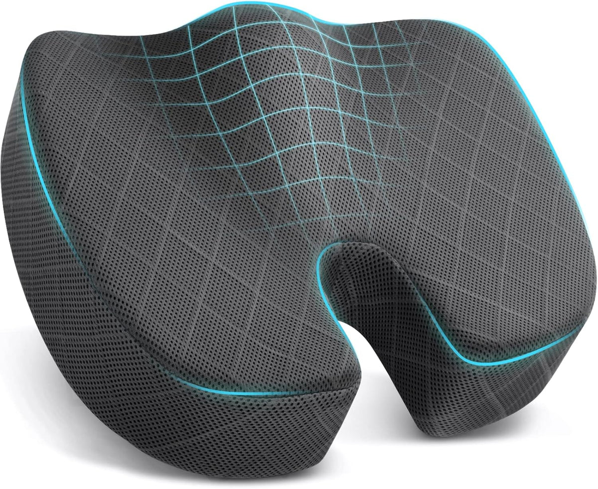 NOUVEAU RICHE Memory Foam Sitzkissen für Stuhl – Ergonomisches Sitzkissen für Autositz, Bürostuhl & Flugzeug, 3 Farben Grau