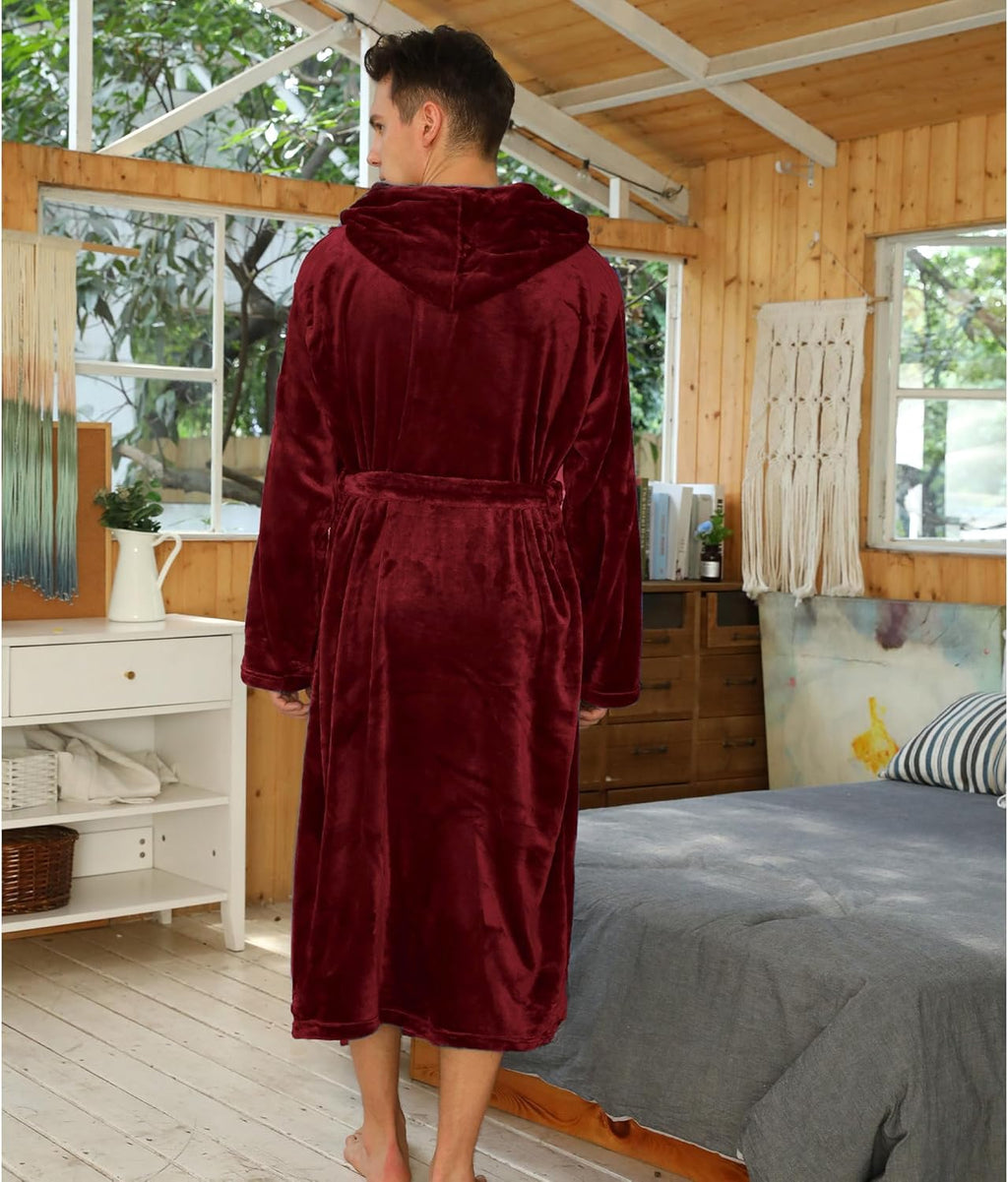 NOUVEAU RICHE Fleece Bademantel Herren mit Kapuze – Weicher zweifarbiger Morgenmantel mit Taschen & Gürtel, waschbar, S–3XL – Calico