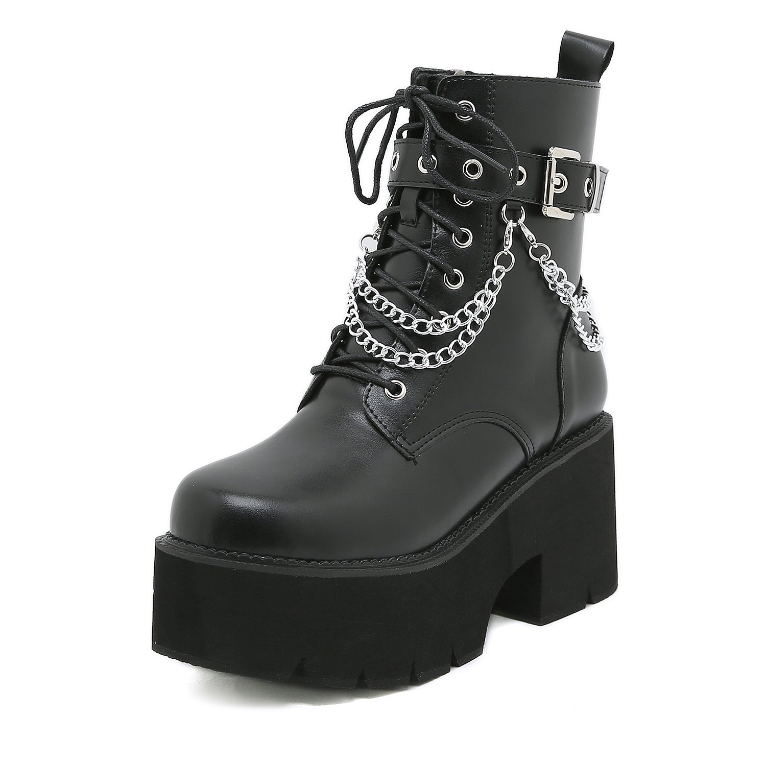 NOUVEAU RICHE Damen Schwarze Stiefel Mit Hohen Absätzen Im Martens-Stil