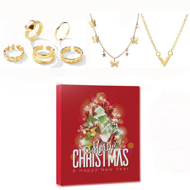 NOUVEAU RICHE Schmuck-Adventskalender – Adventskalender mit 24 Schmuckstücken in Gold & Silber, Ketten, Armbänder & Ohrringe für Damen – Livia