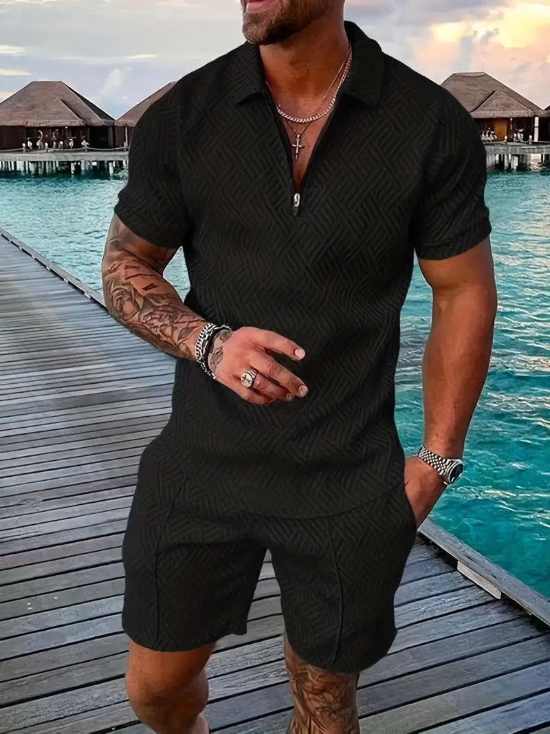 NOUVEAU RICHE Stylisches Polohemd und bequeme Shorts für Herren – Perfekte Sommeroutfits für Freizeit und Sport Schwarz