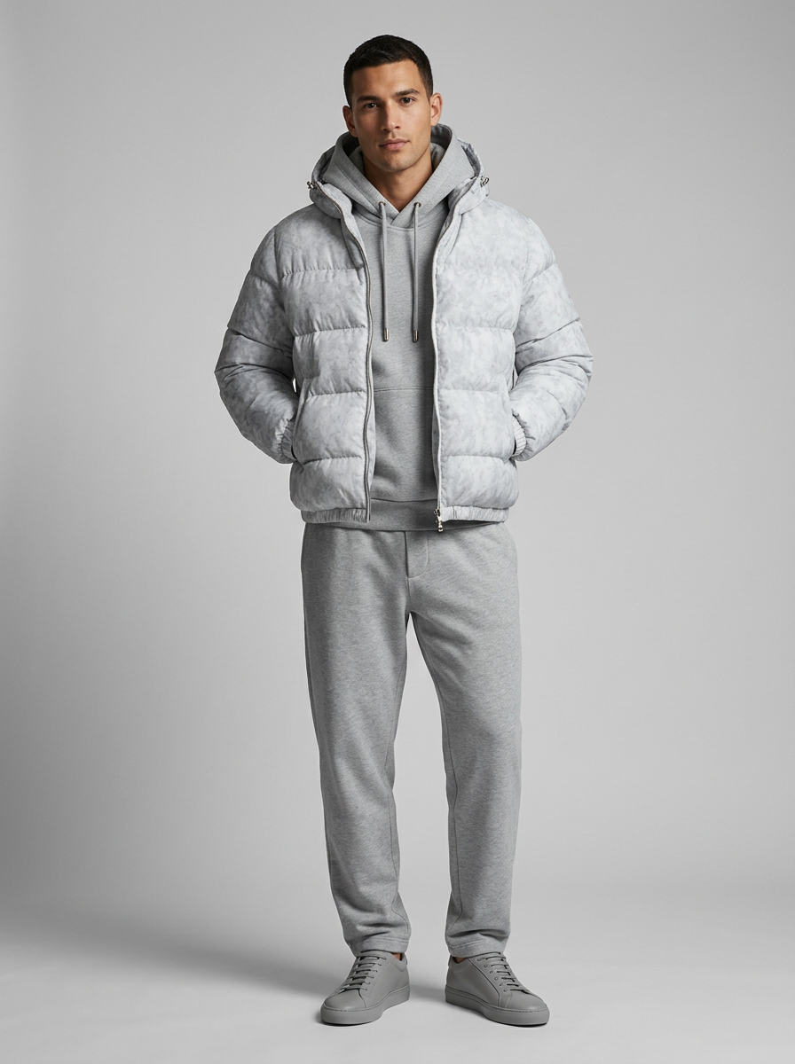 NOUVEAU RICHE Steppjacke Herren mit Kapuze – Warme gefütterte Winterjacke, Regular Fit, Schwarz oder Grau, M-2XL – Calico