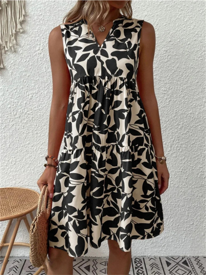 NOUVEAU RICHE Damen Sommerkleid Leichte Baumwolle Mit Blumenprint A Linie Schwarz