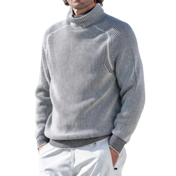 NOUVEAU RICHE Rollkragenpullover Leichtes Material Rippstrick Passform Grau