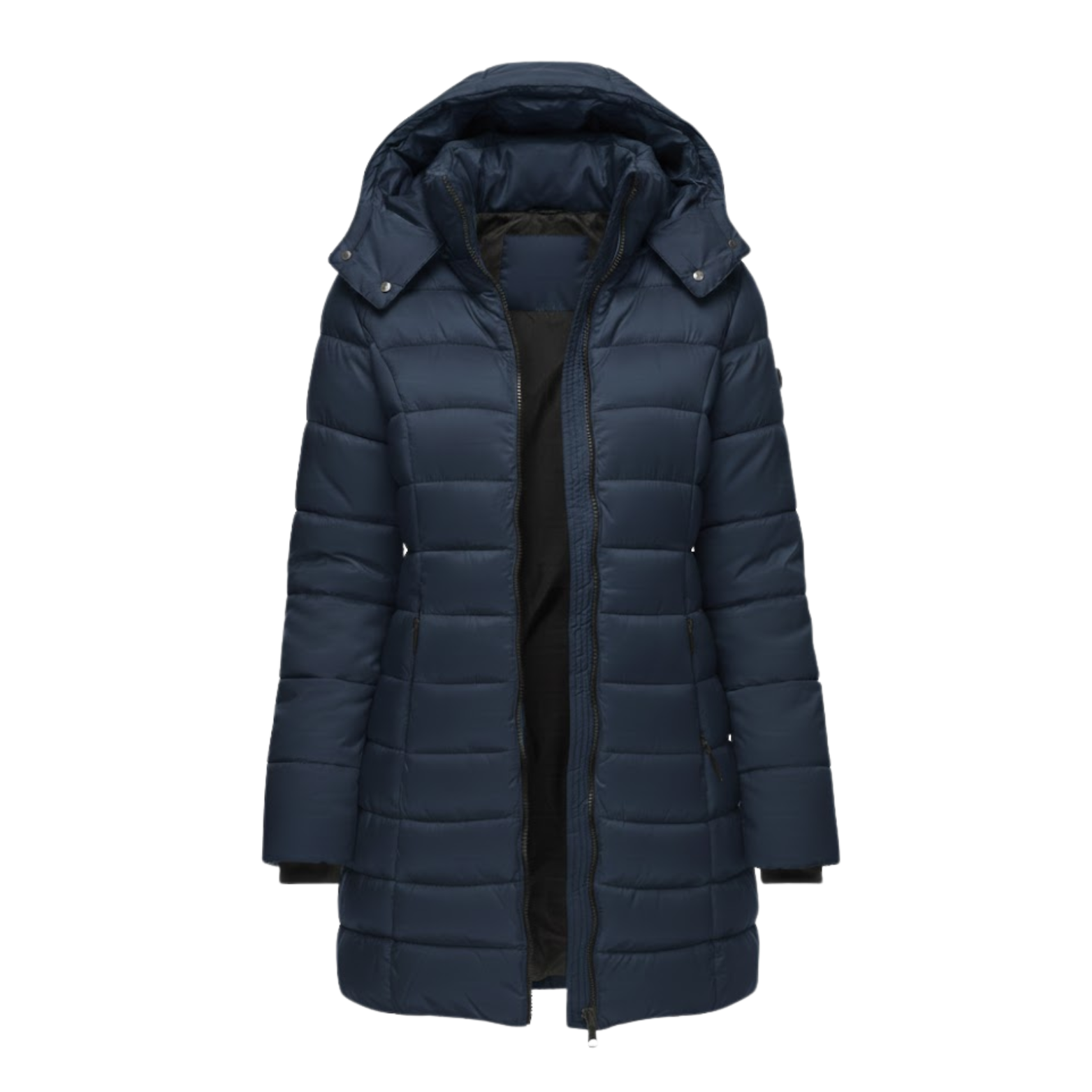 NOUVEAU RICHE Luna | Dame Mittellanger Steppparka mit Kapuze - Warmer Winterparka & Quiltet Mantel Marineblau