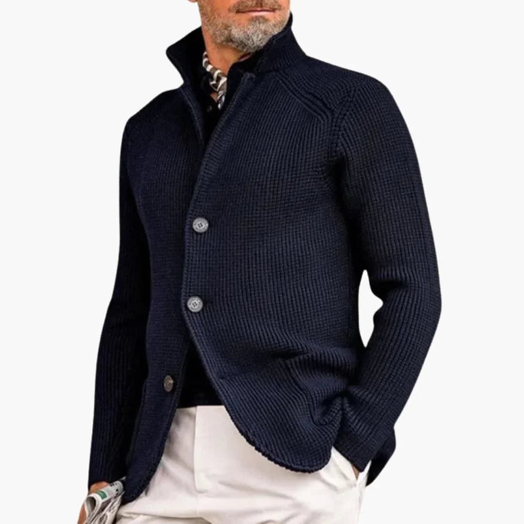 NOUVEAU RICHE Feinstrickjacke Herren Schmale Passform Knopfverschluss Dunkelblau