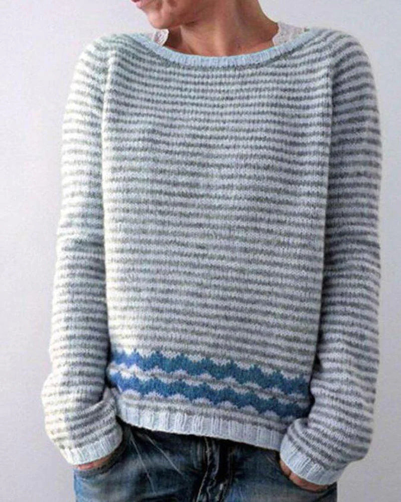 NOUVEAU RICHE Damen Pullover Retro Vintage Stil Für Herbst Und Winter Hellblau