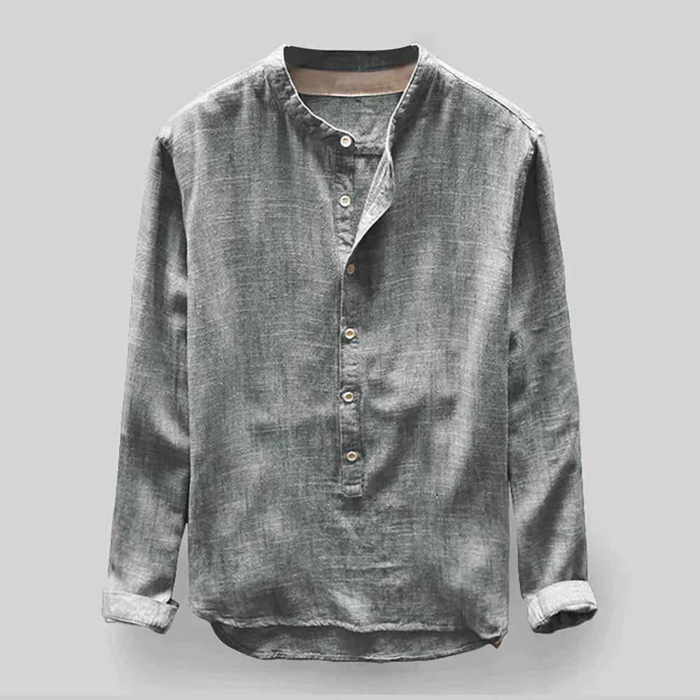 NOUVEAU RICHE Leinenhemd Männer Weiß Kurzarm Eleganter Alltagslook Grau