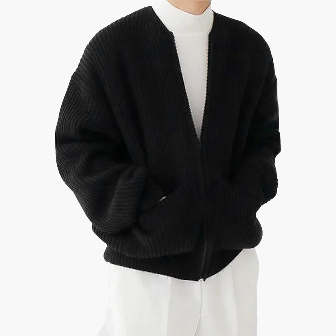 NOUVEAU RICHE Strickjacke Für Herren Offene Vorderseite Lockerer Schnitt Schwarz