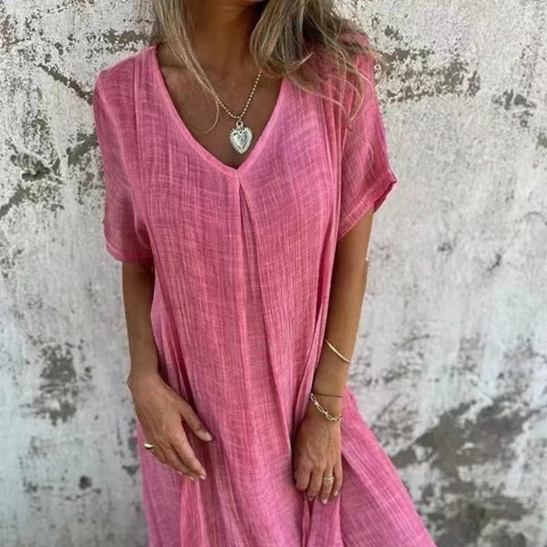 NOUVEAU RICHE Kleid Aus Baumwolle Und Leinen V Ausschnitt Leicht Luftig