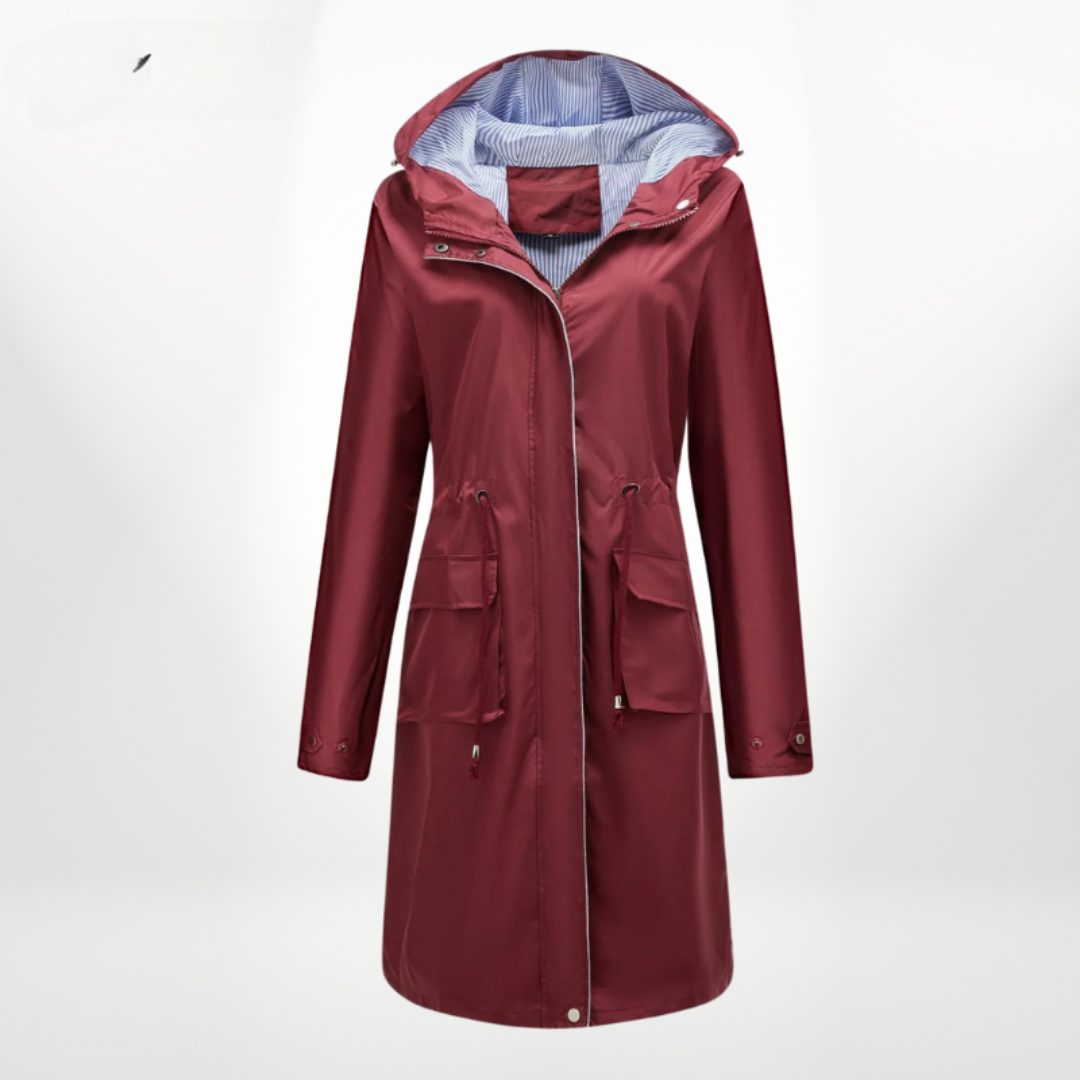NOUVEAU RICHE Trenchcoat Damen Wasserdicht Mit Kapuze Leichtes Material Rot