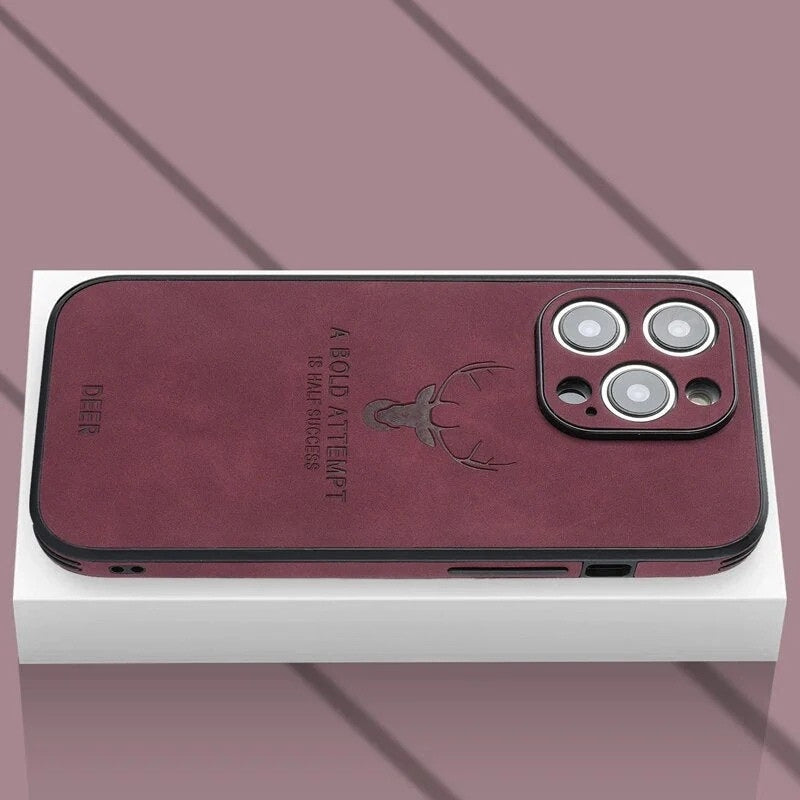 NOUVEAU RICHE Luxuriöse iPhone-Hülle aus Hirschleder – Echtleder Handyhülle mit Kameraschutz, stossfest, für iPhone 12–15 – Veltro