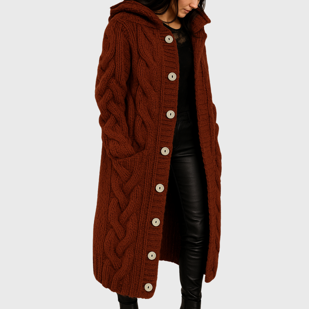 Pamelo | Damen Strickjacke Longline - Langer Cardigan mit Taschen & Ohne Verschluss