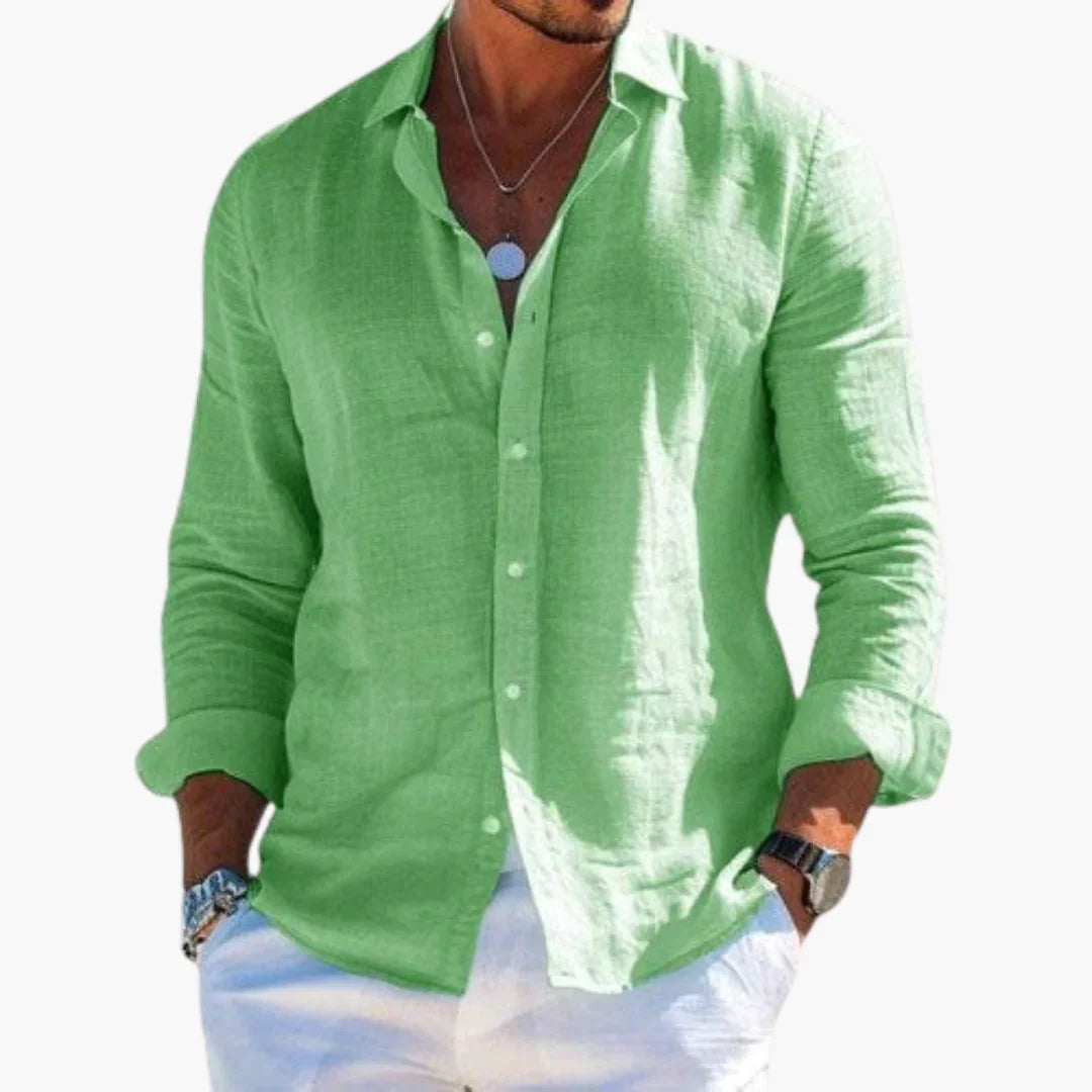 NOUVEAU RICHE Langarmhemd Herren Slim Fit Knopfleiste Strukturoptik Alltag Hellgrün