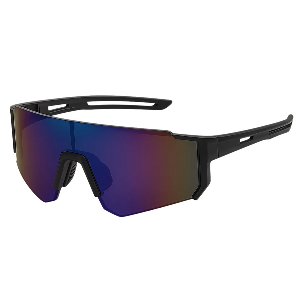 NOUVEAU RICHE Sport-Sonnenbrille Weiß Futuristisches Design Gestell Schwarze Seite
