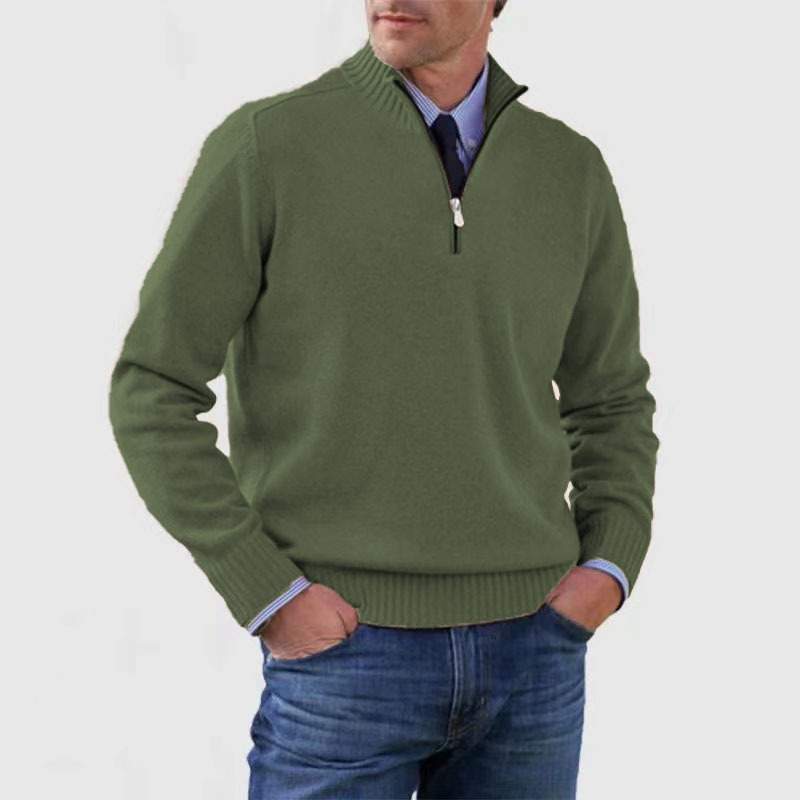 NOUVEAU RICHE Herrenpullover Halber Reißverschluss Weiches Warmes Material Dunkelgrün