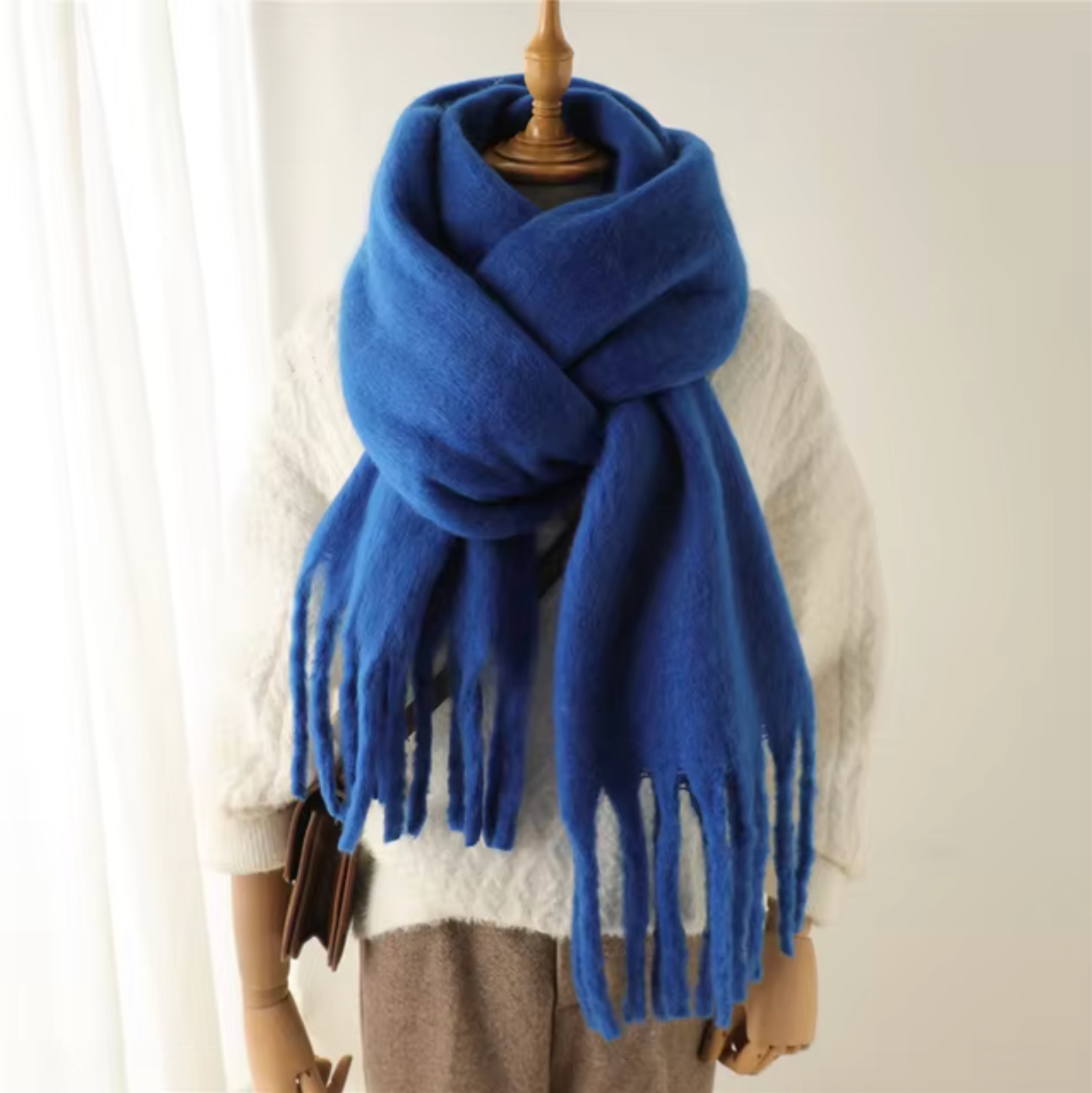NOUVEAU RICHE Kaschmir-Winter-Schal Cashmere-ähnlichem Stoff Fransen Blau Einheitsgröße