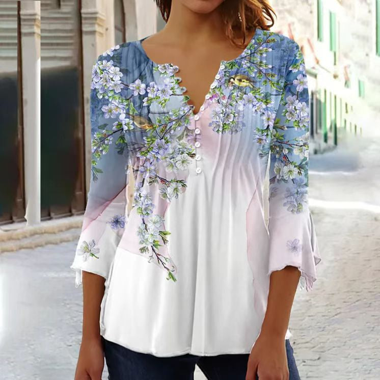 NOUVEAU RICHE Oberteil Damen Baumwollmischung Lässig Alltagslook Weiß-Blau