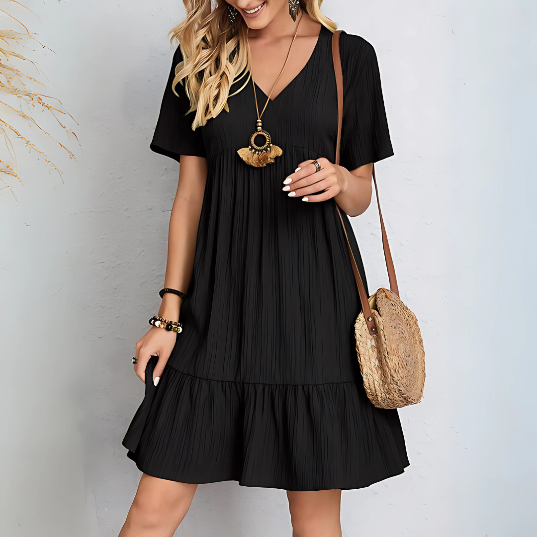 NOUVEAU RICHE Fließendes Kleid Bauch Versteckt Kurze Ärmel Leichter Stoff Schwarz