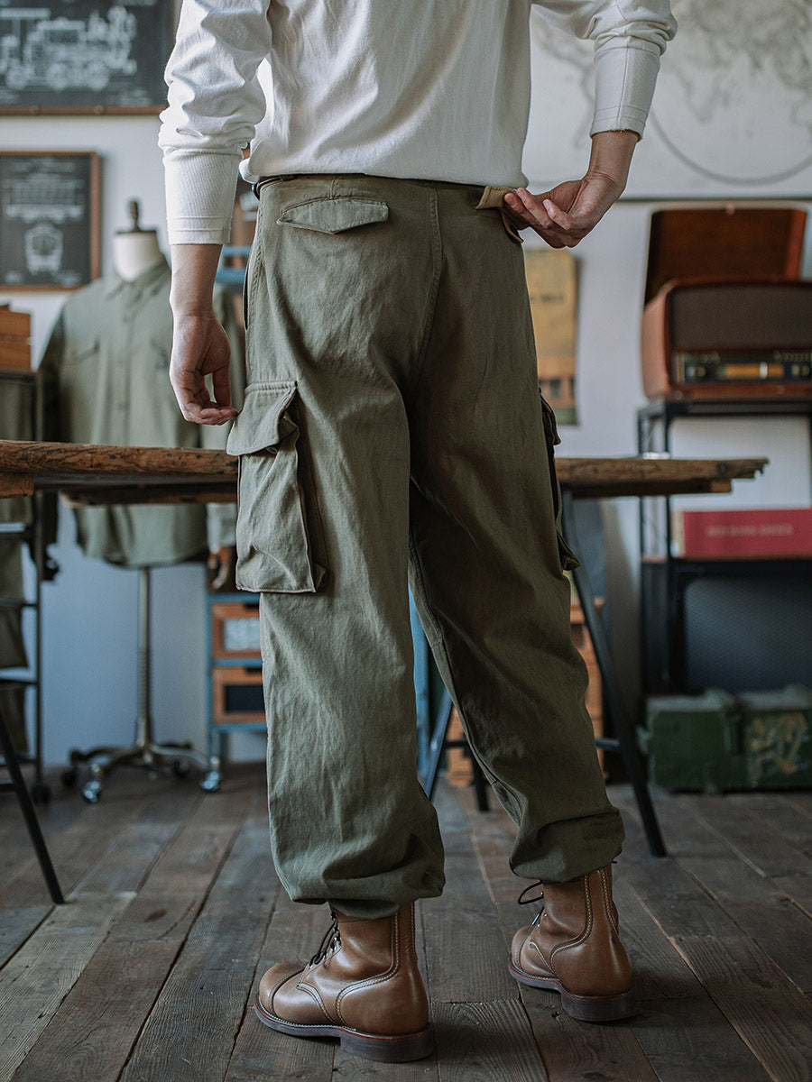 NOUVEAU RICHE Reproduktion Der Französischen Armee M-47 Fischgrät-Twill-Hosen Aus 100 Prozent Baumwolle Mit 100 Prozent Leinenfutter Für Herren