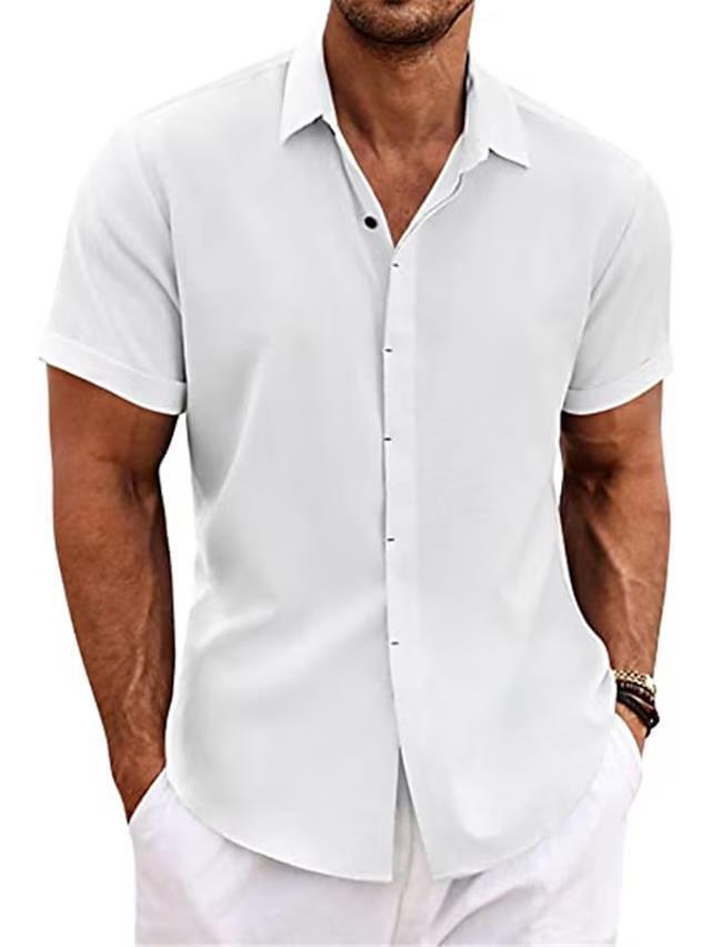 NOUVEAU RICHE Herren Kurzarmhemd Stoff Freizeit Und Sommer Vielseitig Weiß