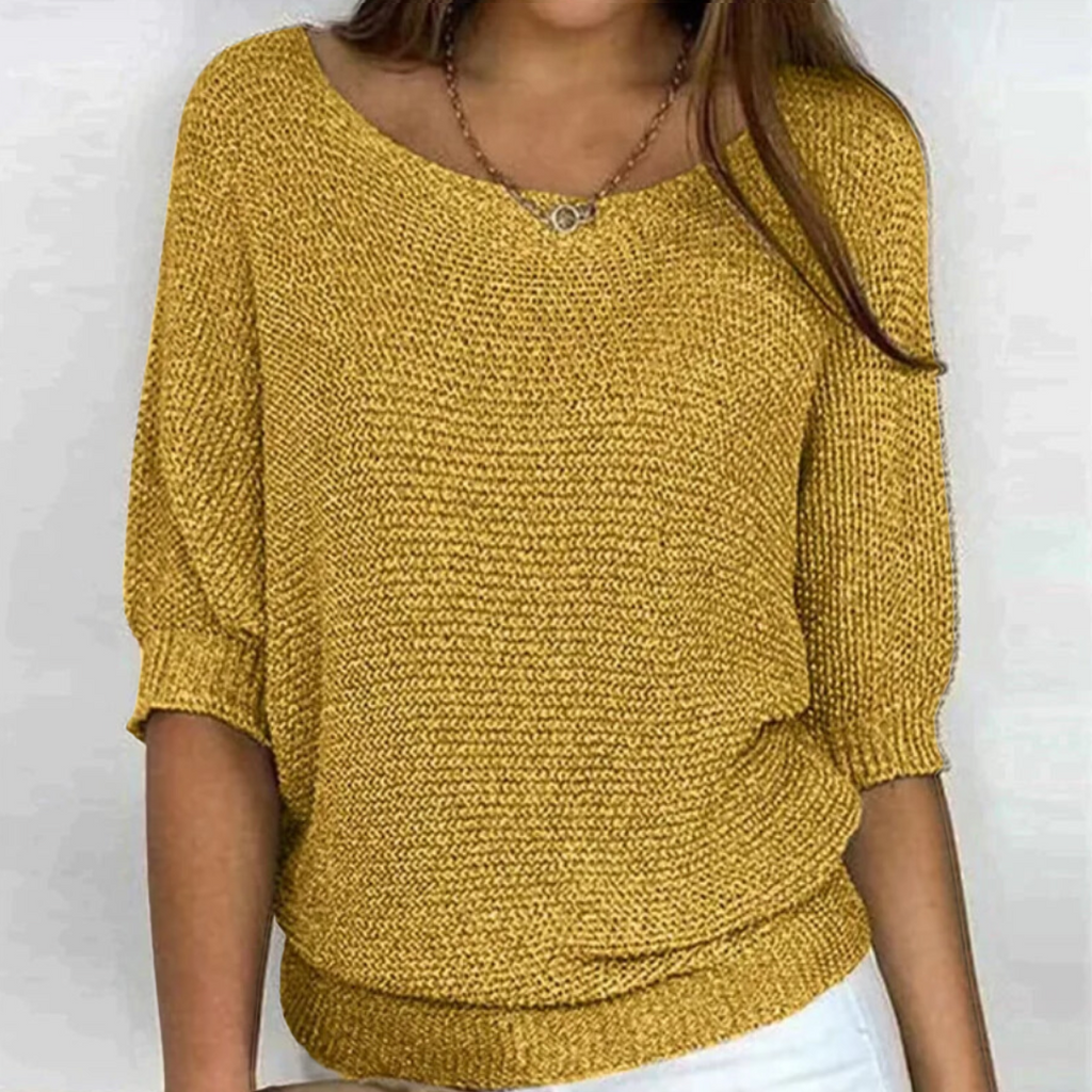 NOUVEAU RICHE Strickpullover Damen V Ausschnitt Klassisch Kuschelig Wollmix Gold
