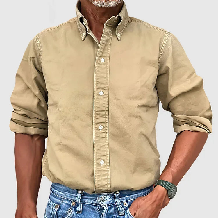 NOUVEAU RICHE Klassisches Langarmhemd Für Herren Vielseitig Tragbar Khaki