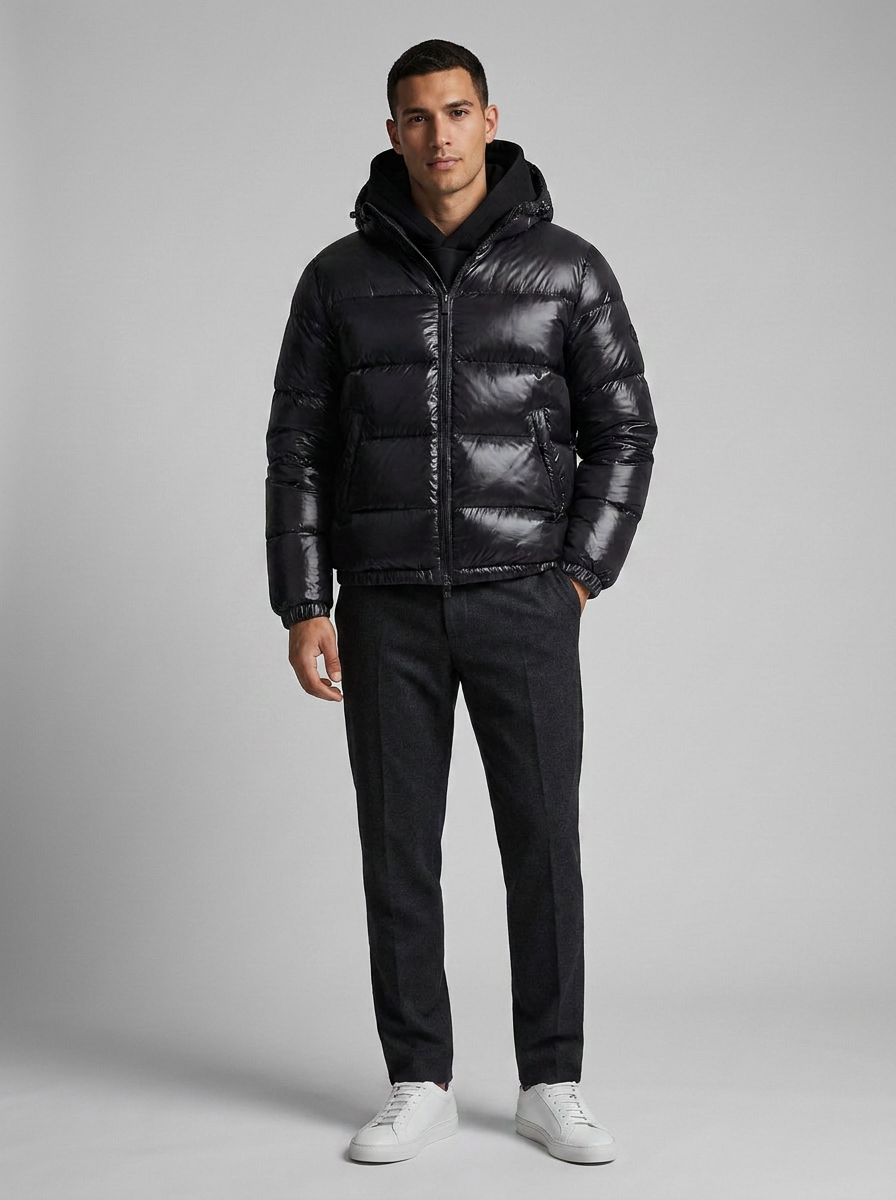 NOUVEAU RICHE Steppjacke Herren mit Kapuze – Warme gefütterte Winterjacke, Regular Fit, Schwarz oder Grau, M-2XL – Calico