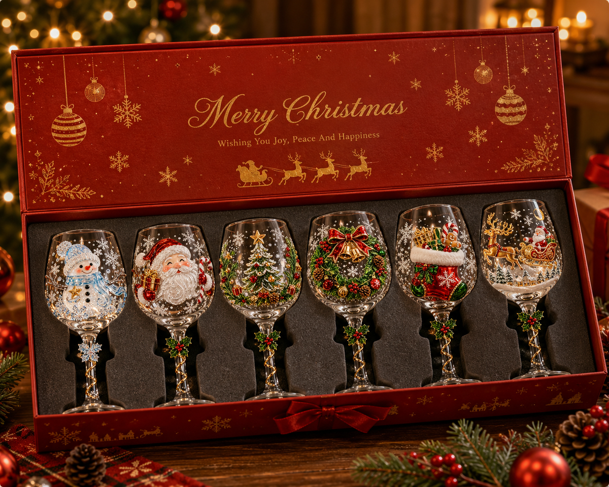 NOUVEAU RICHE 3D-Weihnachtsgläser – Gläser mit Weihnachtsmotiv, Weihnachtsmann, Schneemann & Rentier, 6er-Set oder einzeln Alle Designs – 6-teiliges Set