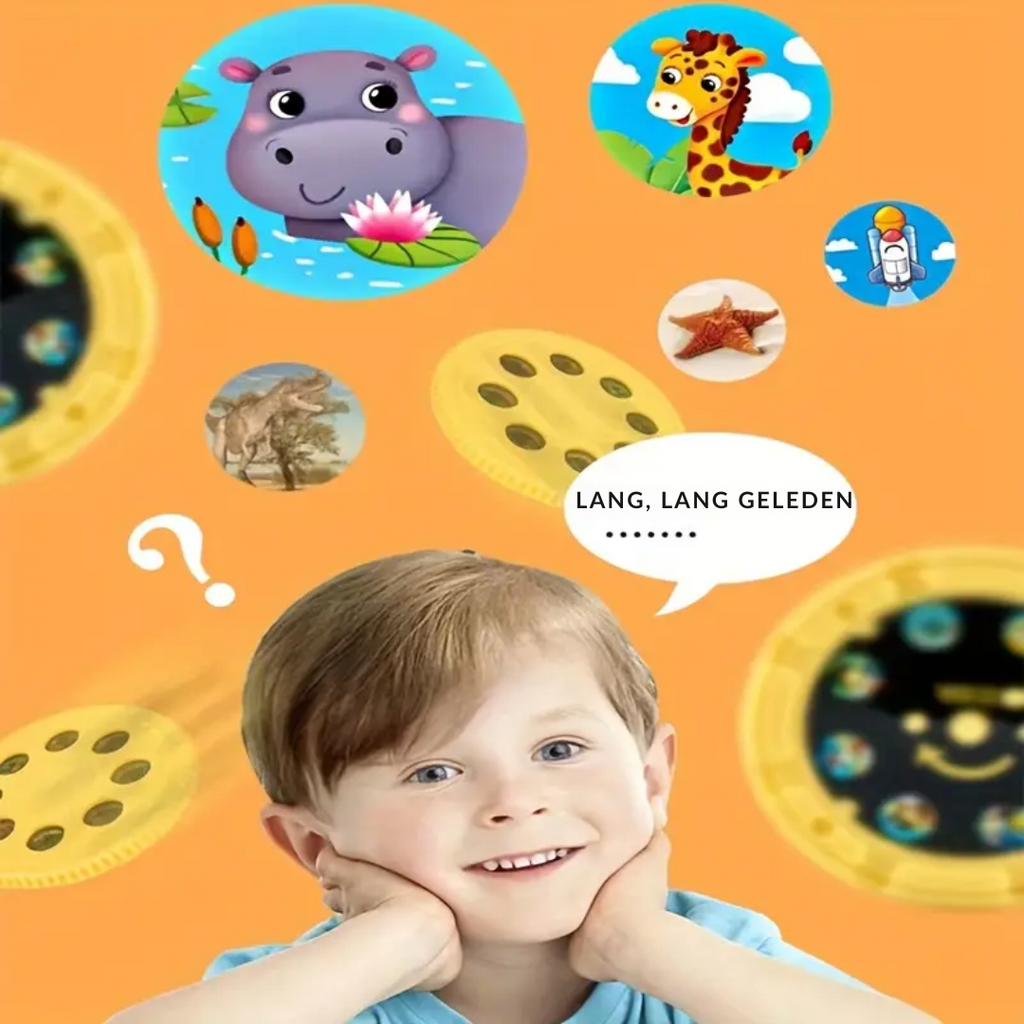 NOUVEAU RICHE Projektor-Taschenlampe für Kinder – Gutenachtlicht mit 32 Bildscheiben für Gutenachtgeschichten, Projektor an die Decke, 4 Farben – DreamBeam