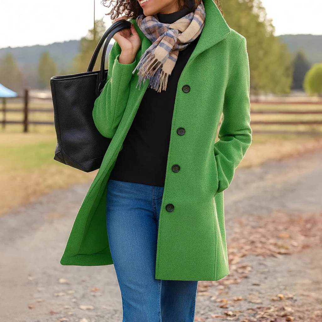 NOUVEAU RICHE Damen Klassischer Wintermantel mit Knopfleiste – Langer Mantel für Damen, elegant & warm, 10 Farben, S–3XL – Inspire Grün