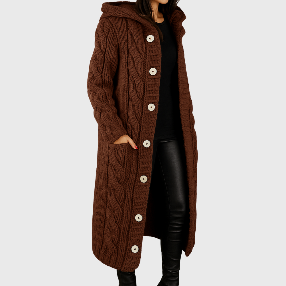 Pamelo | Damen Strickjacke Longline - Langer Cardigan mit Taschen & Ohne Verschluss