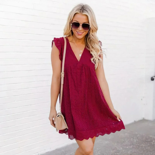 NOUVEAU RICHE 2-In-1 Sommerkleid Mit Integrierten Shorts Leichtes Design Bordeaux