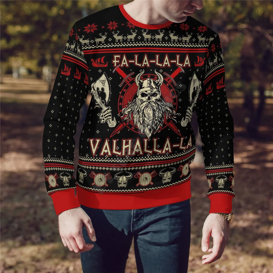Wikinger-Weihnachtspullover Herren – Ugly Christmas Sweater mit YuleTattoo Odin-Print, als Pullover, Hoodie oder Cardigan, XS–6XL – Hommes