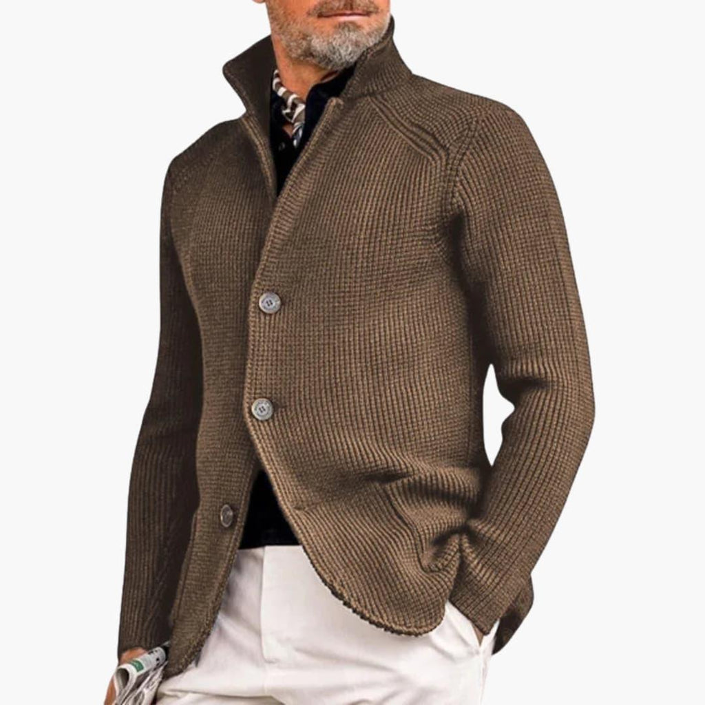 NOUVEAU RICHE Feinstrickjacke Herren Schmale Passform Knopfverschluss Khaki