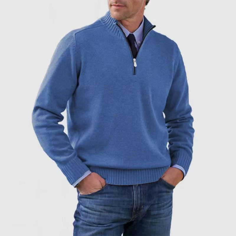 NOUVEAU RICHE Herrenpullover Halber Reißverschluss Weiches Warmes Material Blau