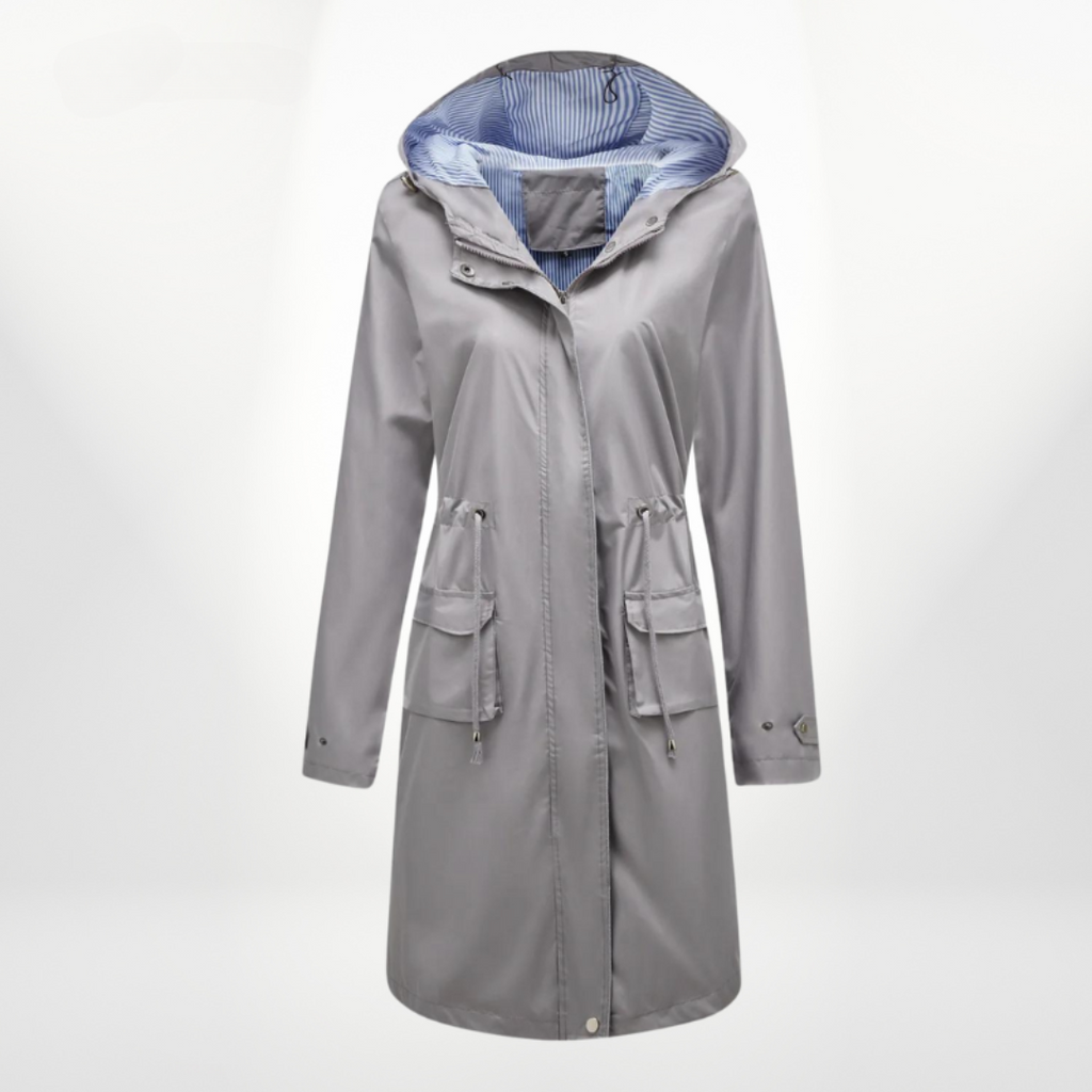 NOUVEAU RICHE Trenchcoat Damen Wasserdicht Mit Kapuze Leichtes Material Grau