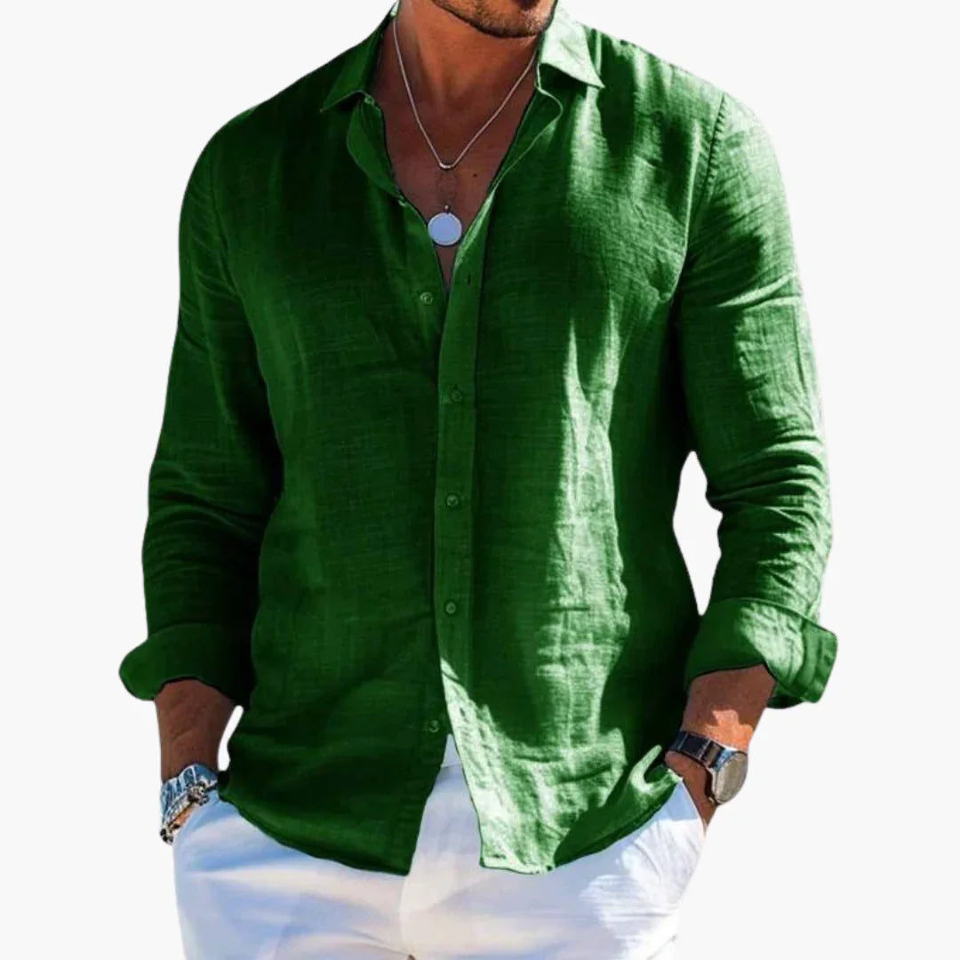 NOUVEAU RICHE Langarmhemd Herren Slim Fit Knopfleiste Strukturoptik Alltag Dunkelgrün