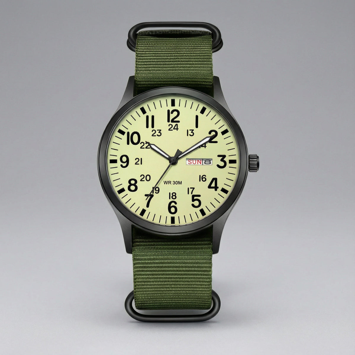 NOUVEAU RICHE Outdoor Herrenuhr – Analoge Sportuhr 100 m wasserdicht, Saphirglas & Quarzwerk, Leuchtzeiger, 4 Farben – Ranches Fluoreszierendes Grün
