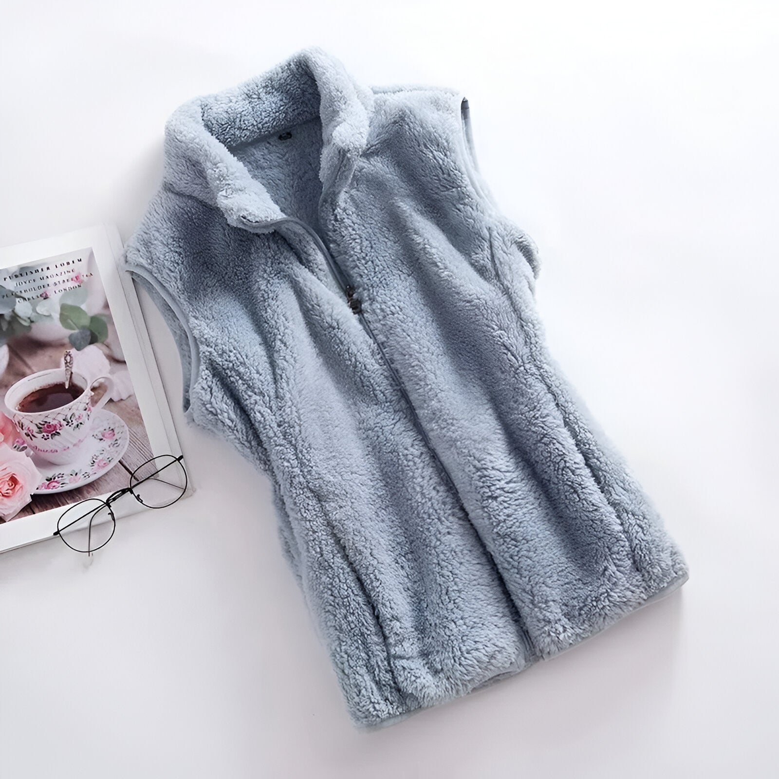 NOUVEAU RICHE Damen Fleece Weste – Ärmellose Polar Fleece Winterweste für Kalte Tage Graublau