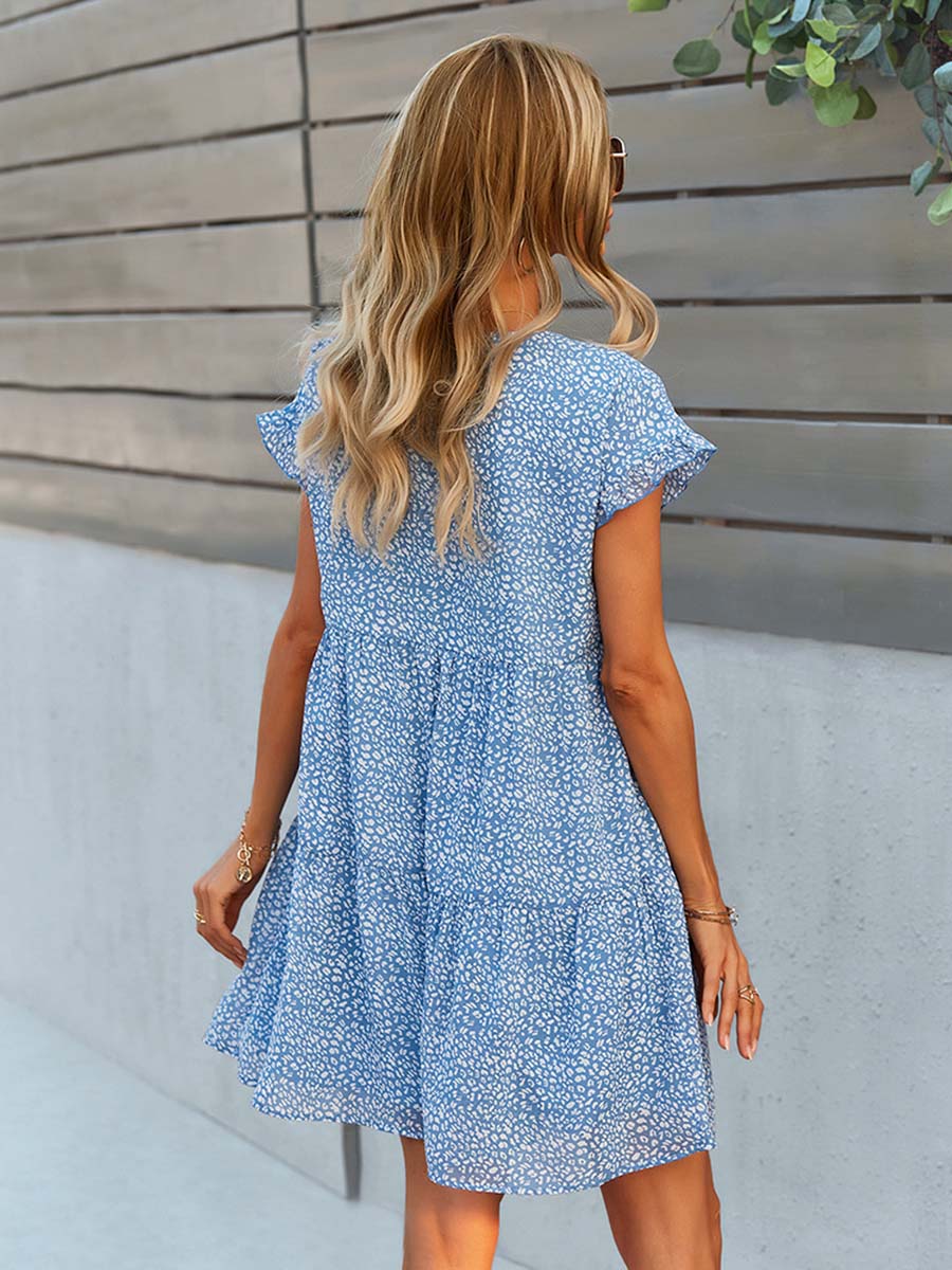 NOUVEAU RICHE A-Linien-Kleid mit V-Ausschnitt und Blumenmuster für Damen aus Baumwolle und Polyester in Über dem Knie Länge erhältlich in den Größen S bis XL
