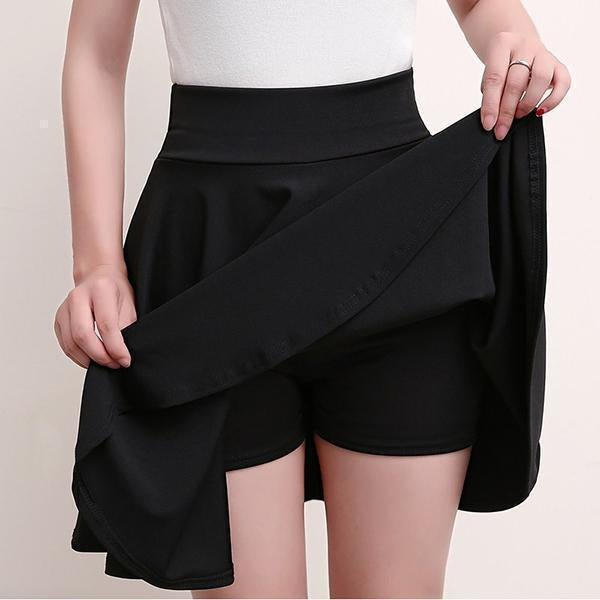 NOUVEAU RICHE A-Linien-Plissee-Röcke Mit Elastischer Taille Und Angesetzten Shorts Für Damen Bequeme Und Bewegungsfreundliche Röcke Ideal Gegen Scheuernde Oberschenkel Schwarz