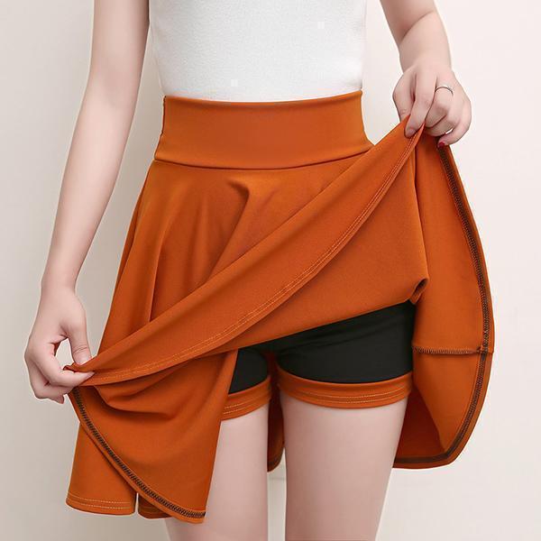 NOUVEAU RICHE A-Linien-Plissee-Röcke Mit Elastischer Taille Und Angesetzten Shorts Für Damen Bequeme Und Bewegungsfreundliche Röcke Ideal Gegen Scheuernde Oberschenkel Orange