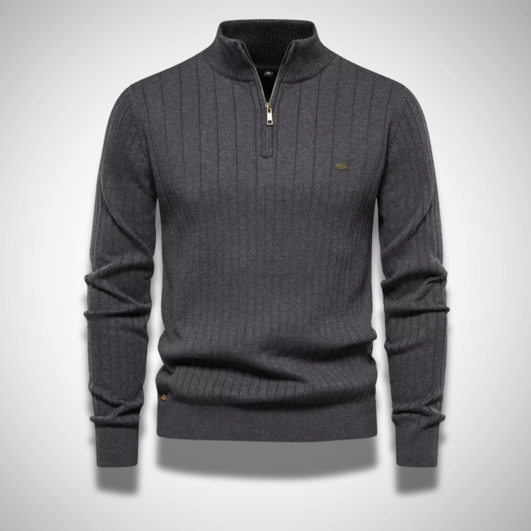 NOUVEAU RICHE Baumwollpullover Herren Reißverschluss Plissee Alltagsstil Grau