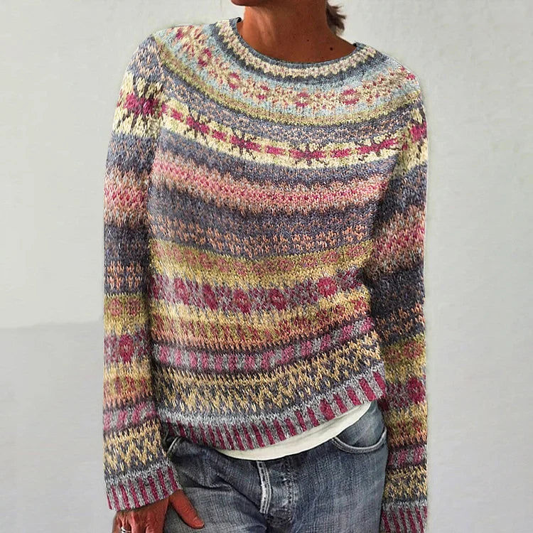 NOUVEAU RICHE Amore | Damen Pullover mit Muster - Eleganter Gemusterter Strickpullover & Motivpulli Gelb