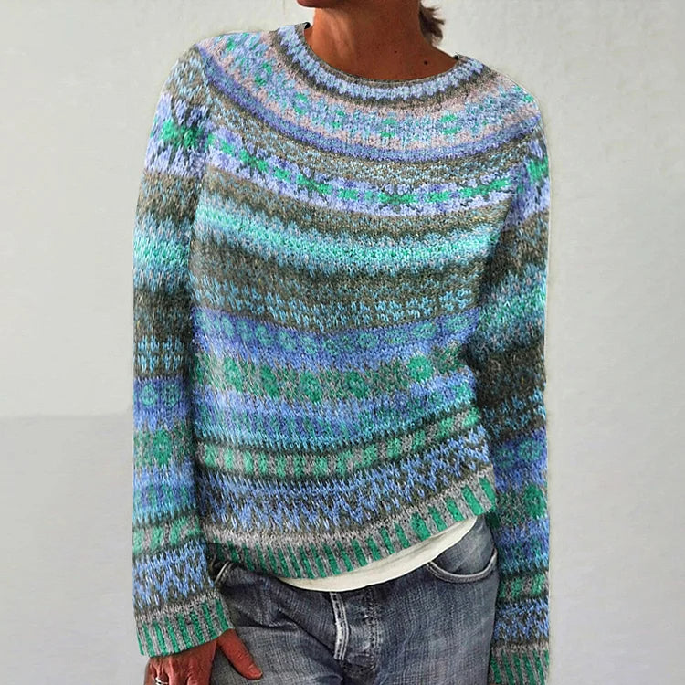 NOUVEAU RICHE Amore | Damen Pullover mit Muster - Eleganter Gemusterter Strickpullover & Motivpulli Blau