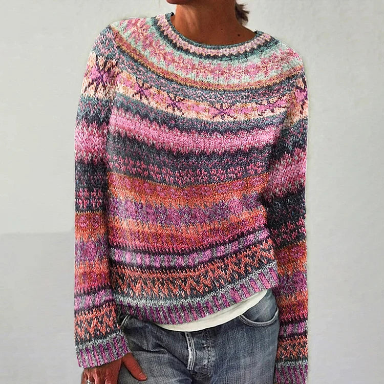 NOUVEAU RICHE Amore | Damen Pullover mit Muster - Eleganter Gemusterter Strickpullover & Motivpulli Rosa